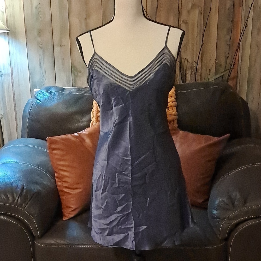 Victoria Secret Blue 100% Silk Slip Dress/Nightgown Size M Datenight Feminine